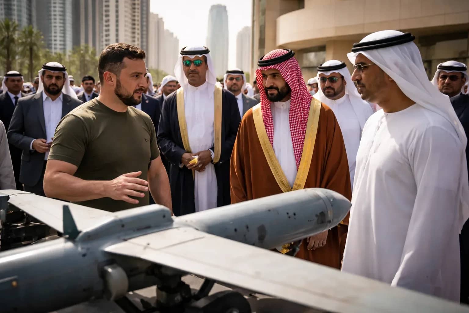 Ukrainian President Zelensky visiting Saudi Arabia to discuss defense partnerships.