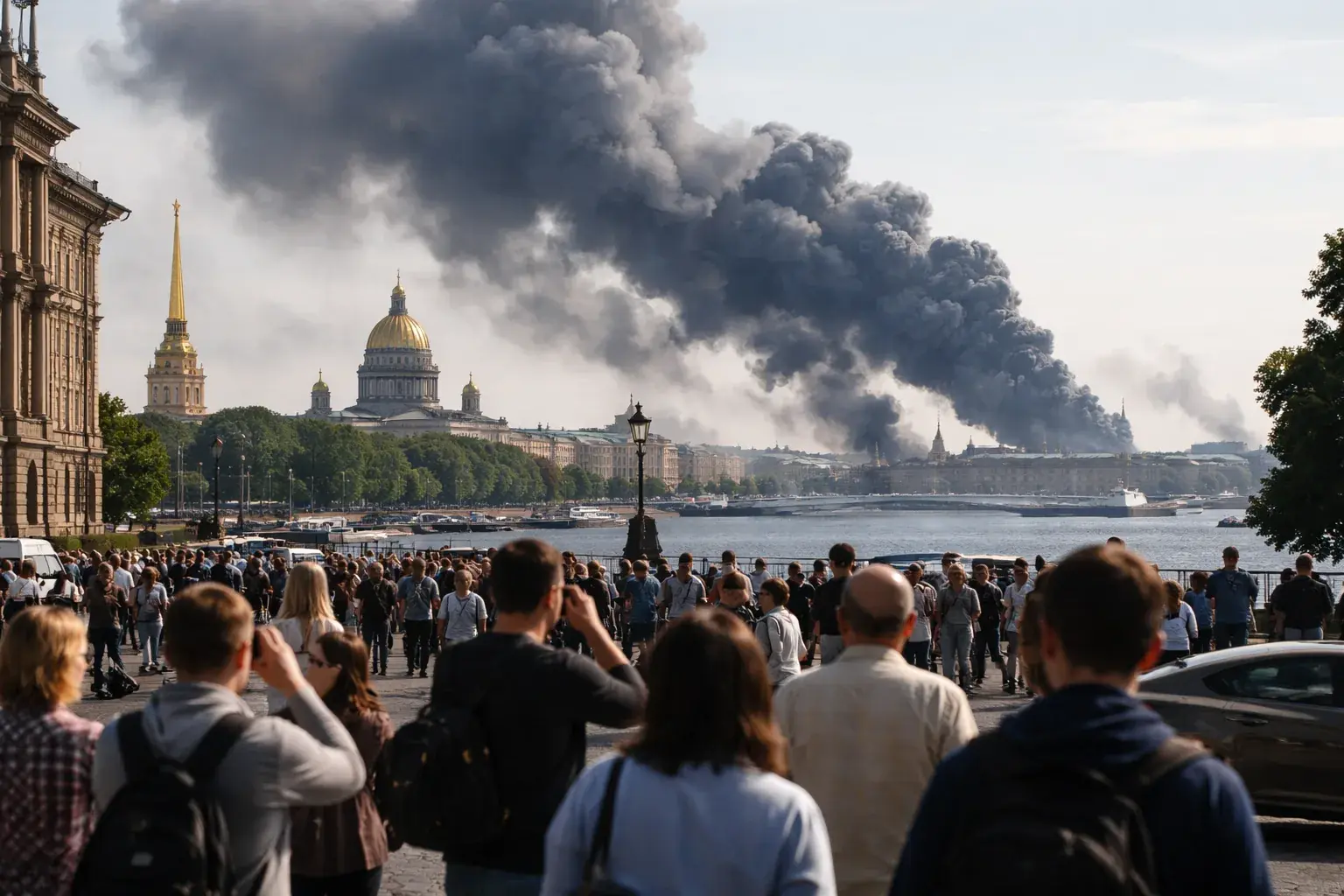 Smoke rises from a targeted oil terminal in the St Petersburg area following a Ukrainian drone strike.