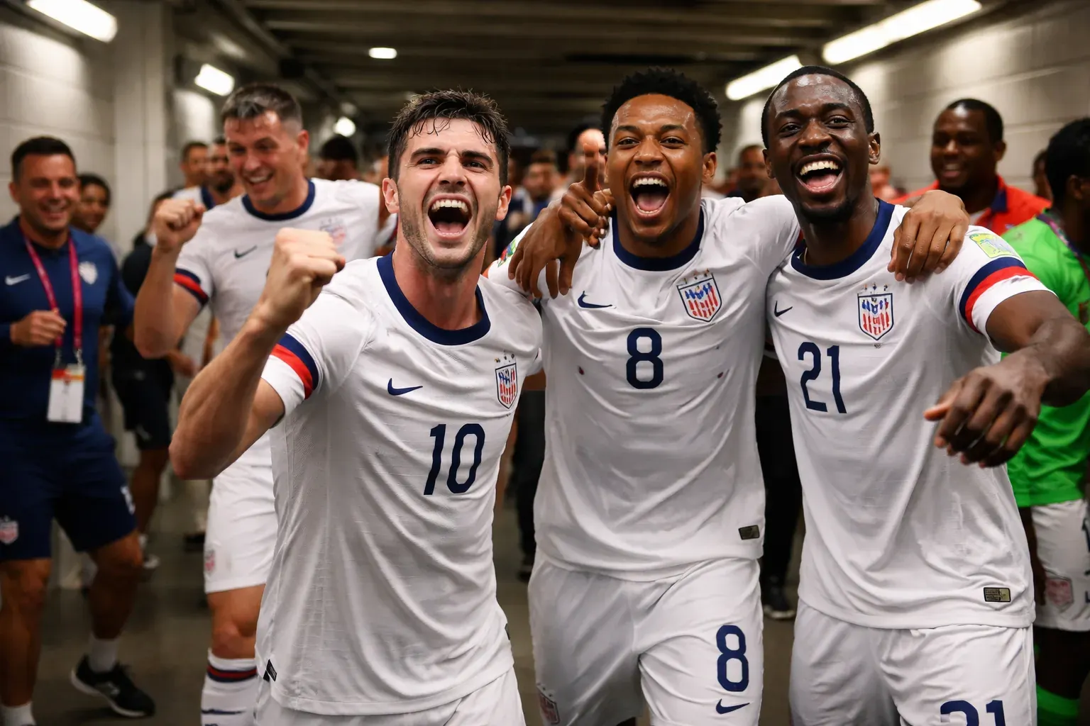 The United States men's national team celebrates a group stage achievement.