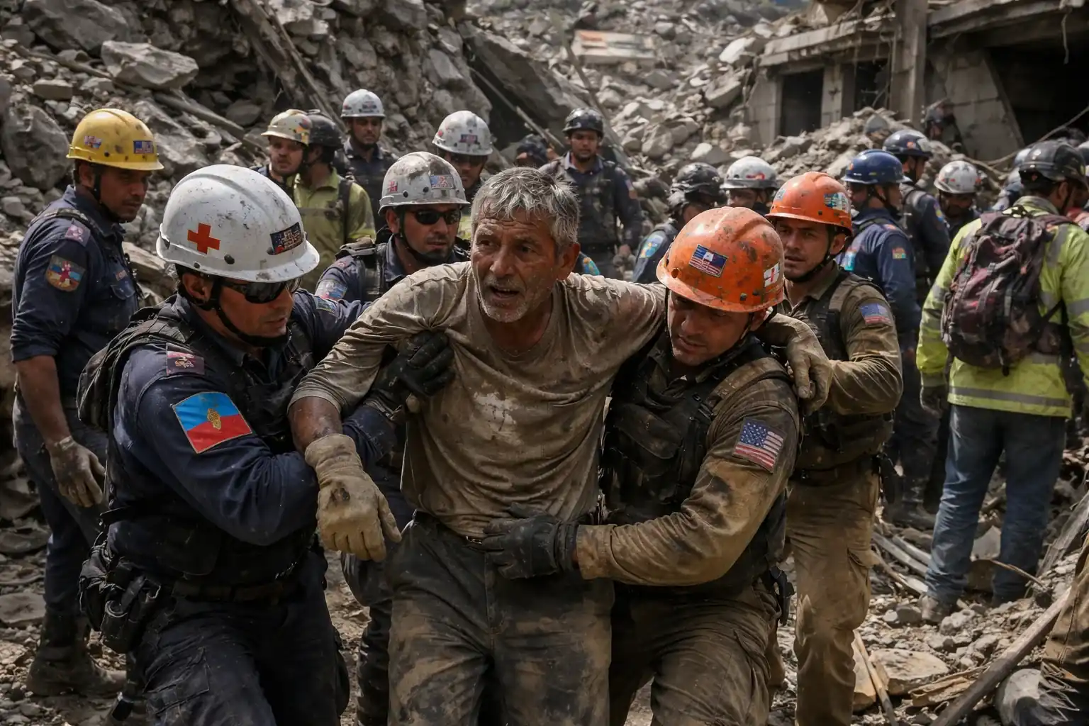Rescuers working at the site of the collapsed building in Catia La Mar where Hernán Gil was found.