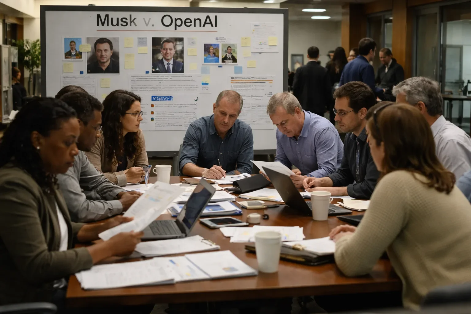 A conceptual illustration representing the legal case of Elon Musk versus OpenAI and Sam Altman.
