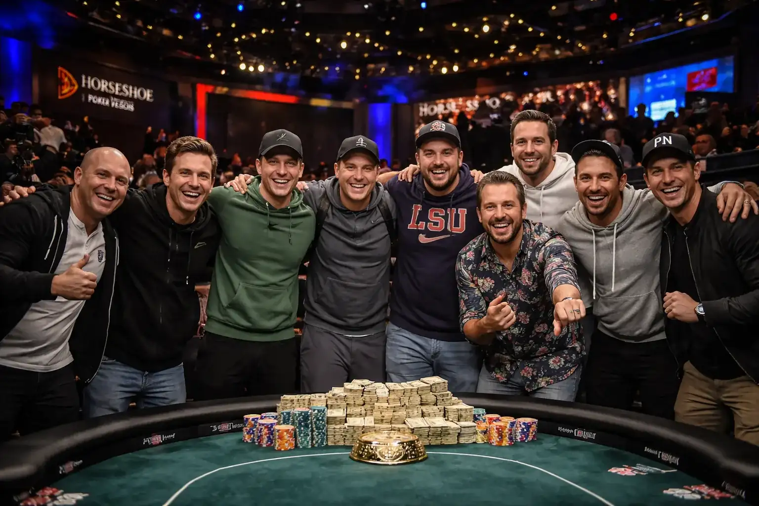 A high-stakes poker table at the World Series of Poker Main Event in Las Vegas.