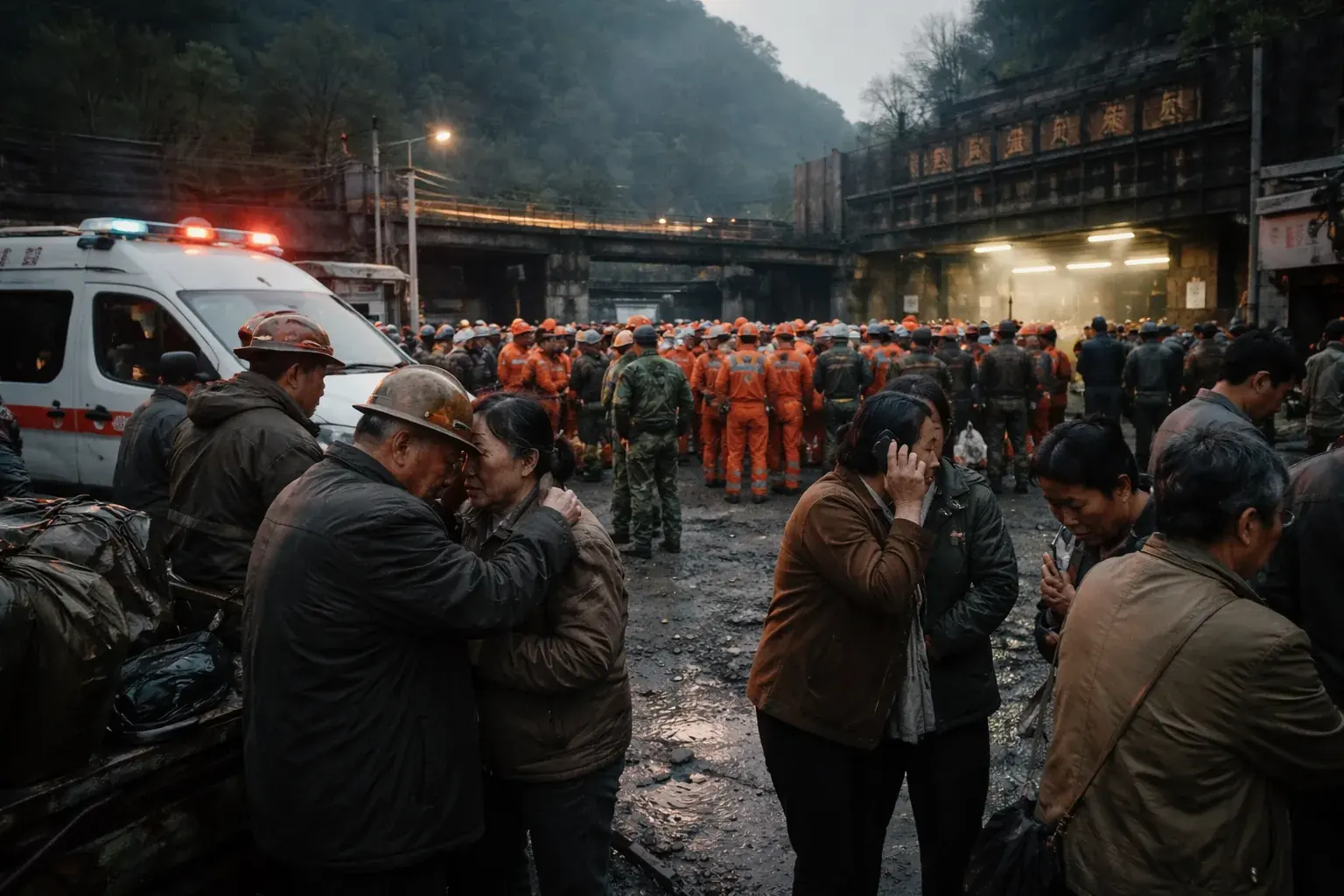 Rescuers and emergency personnel arrive at the Liushenyu Coal Mine entrance in Shanxi province following a deadly gas explosion.