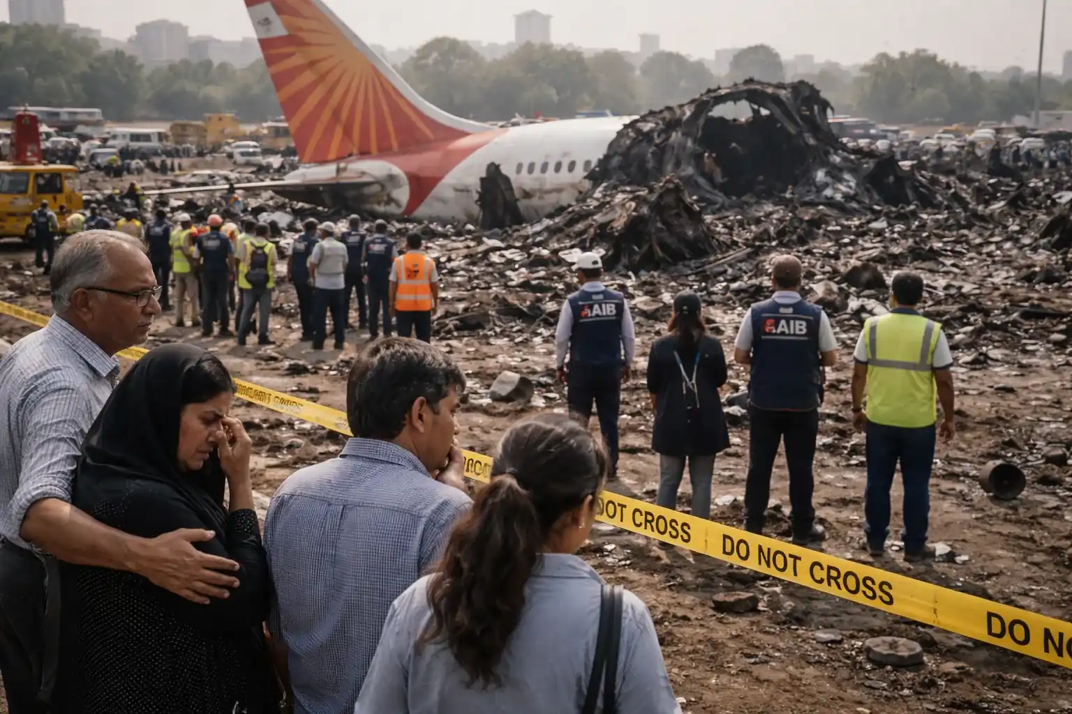 Search and rescue operations at the site of a major aircraft crash in a residential area