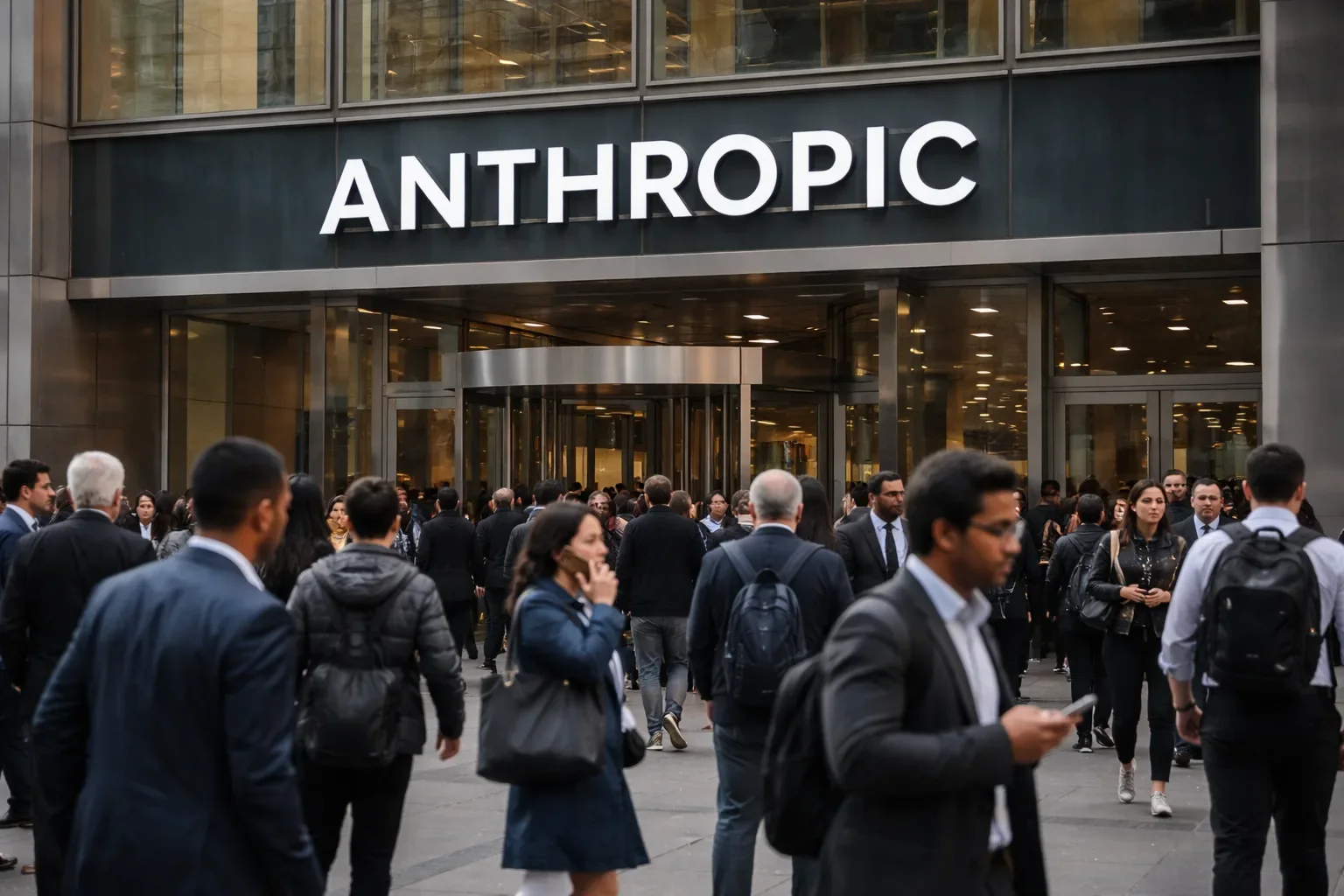 The logo of AI company Anthropic displayed alongside symbols of the US stock market to represent its impending IPO.
