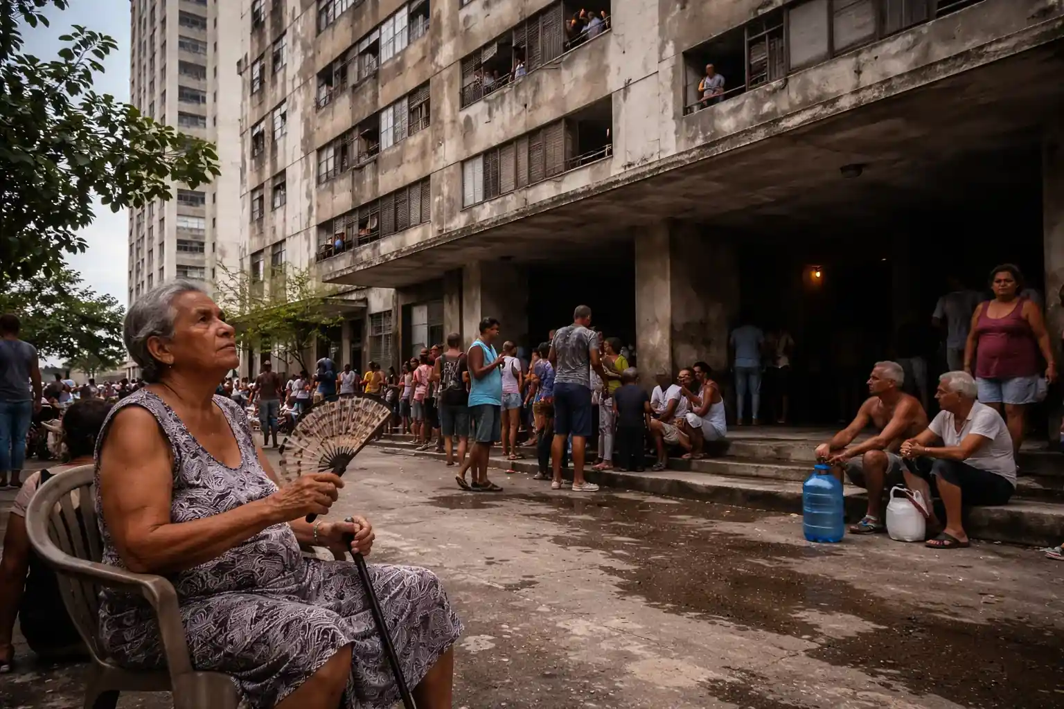 A high-rise residential building in Havana, Cuba, during a period of infrastructure instability.