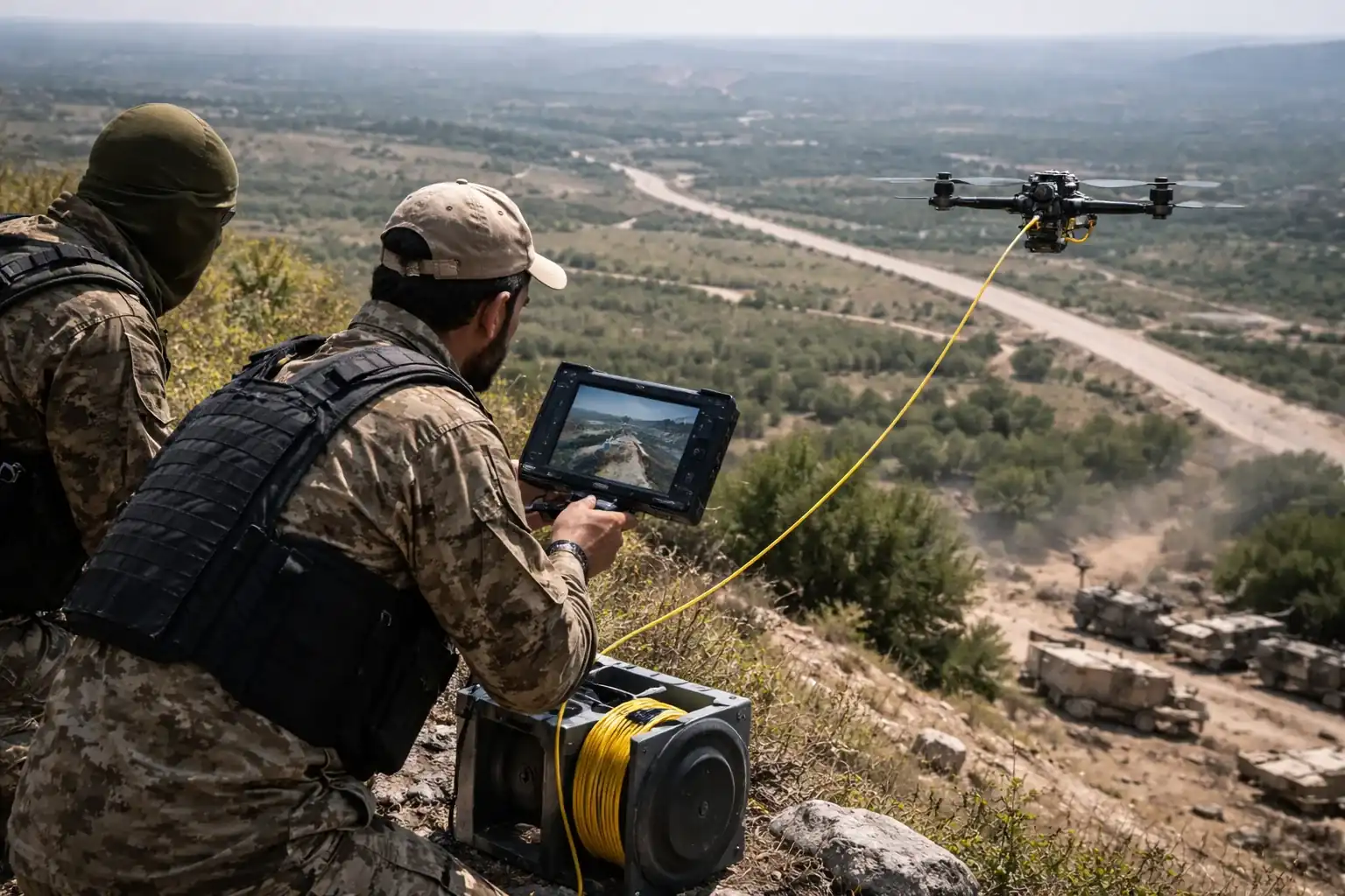 Debris from a small FPV drone used in military operations