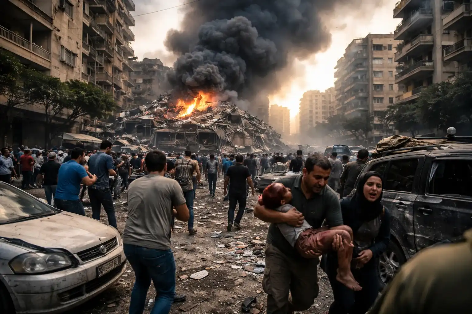 Smoke rising over the Beirut skyline following an Israeli air strike