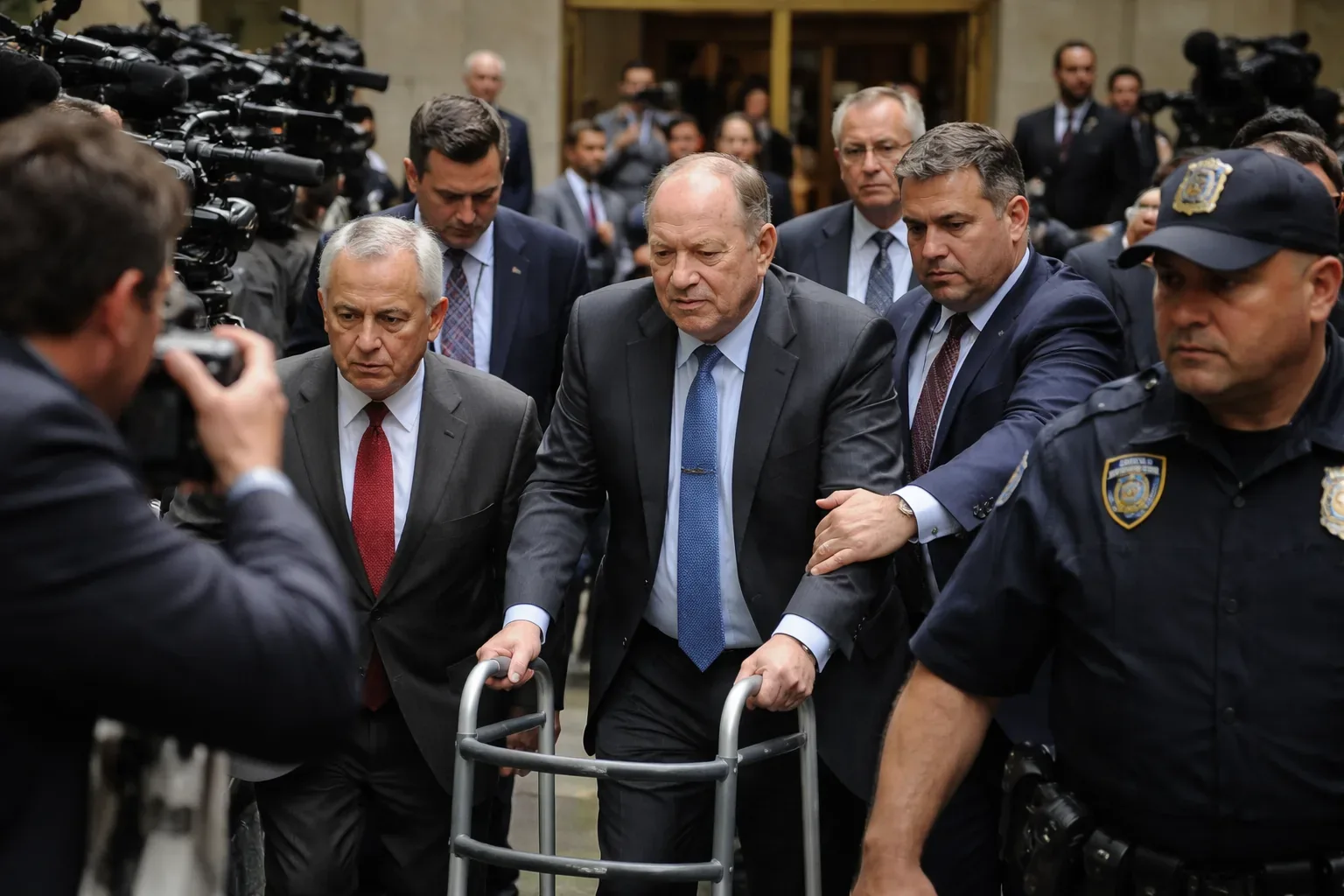 Harvey Weinstein being wheeled out of a New York courtroom after a mistrial was declared.