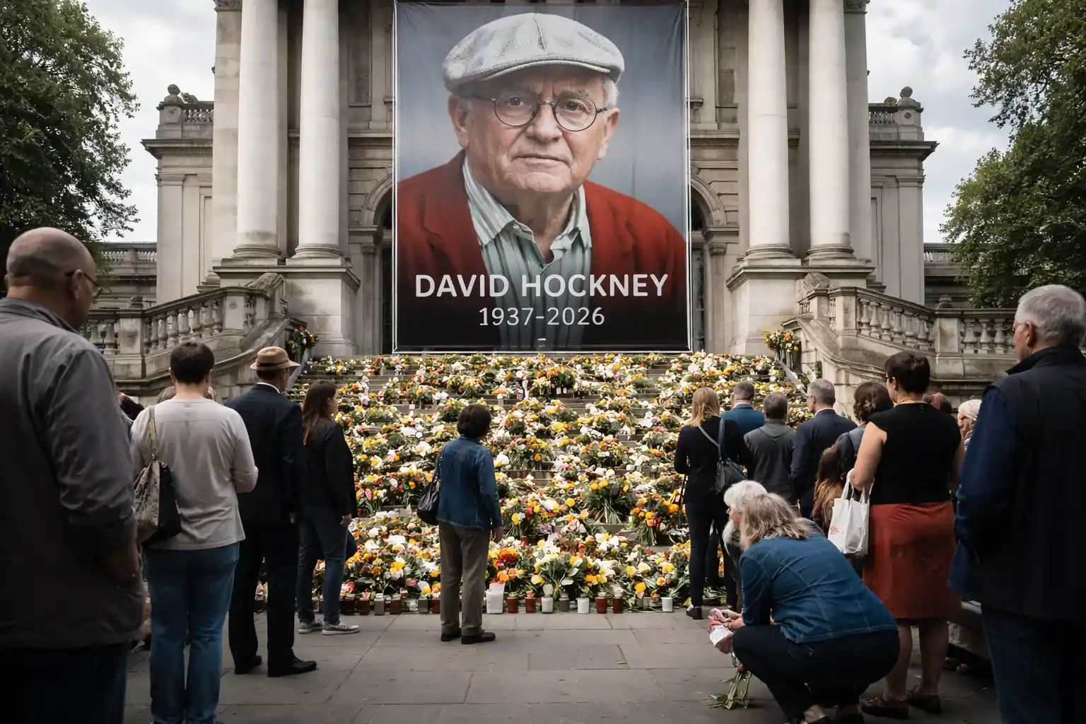 A portrait of artist David Hockney, known for his vibrant paintings and contribution to contemporary art.