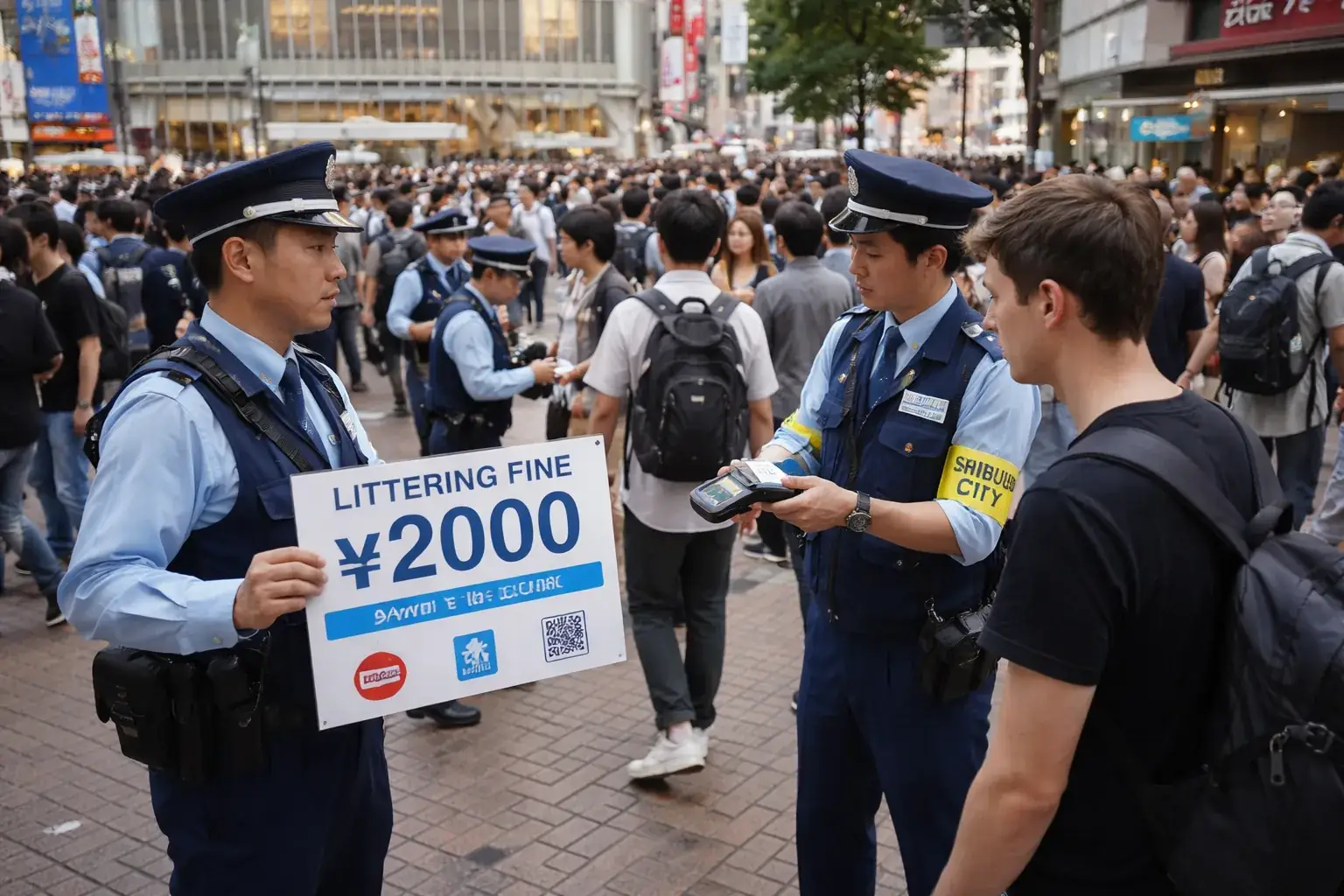 A large crowd of tourists and residents crossing the Shibuya Crossing in Tokyo.
