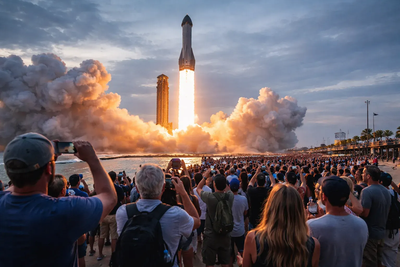 SpaceX Starship V3 rocket blasting off from its launchpad in Texas.
