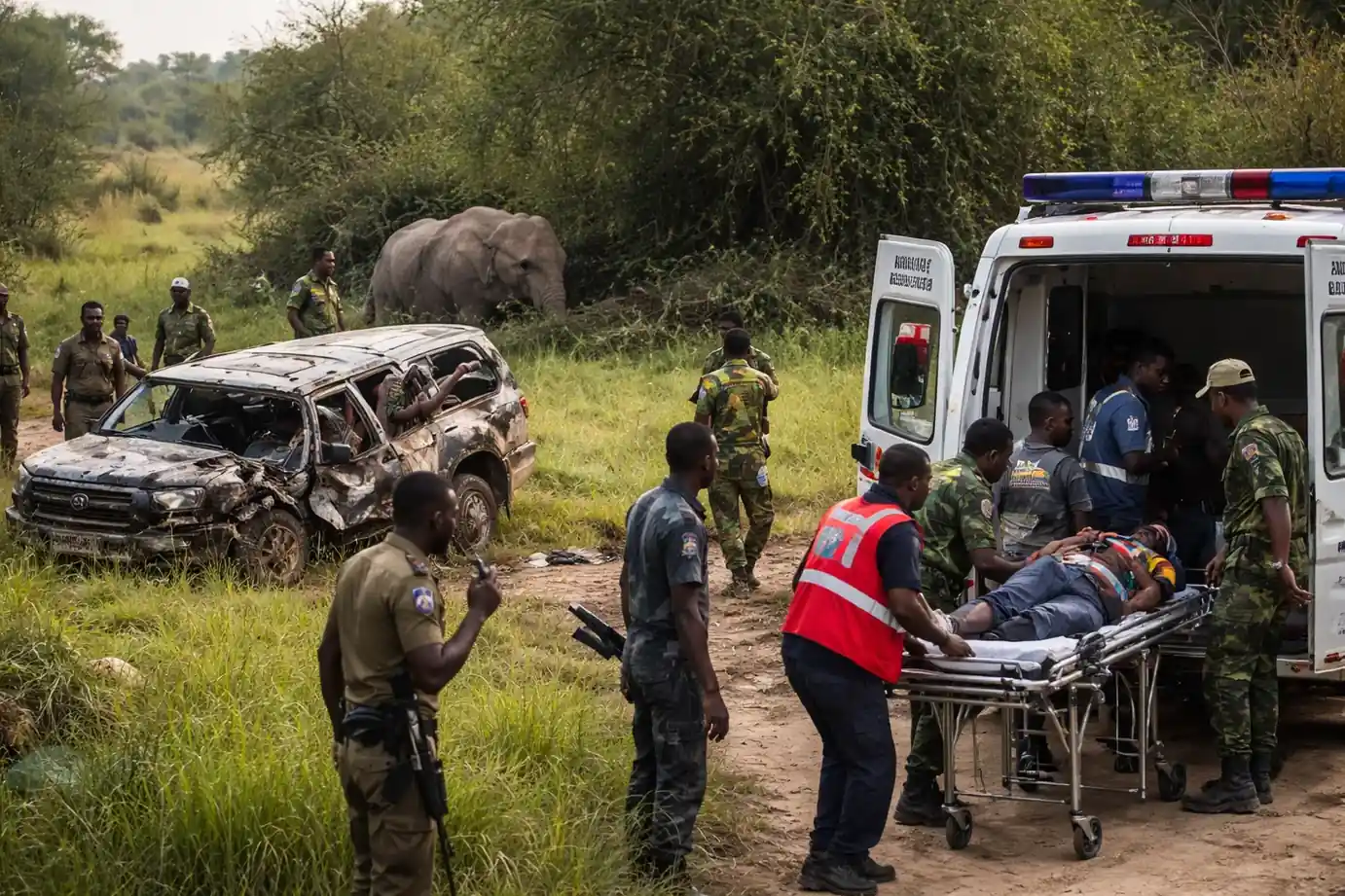 A vehicle collision site in Murchison Falls National Park, Uganda.