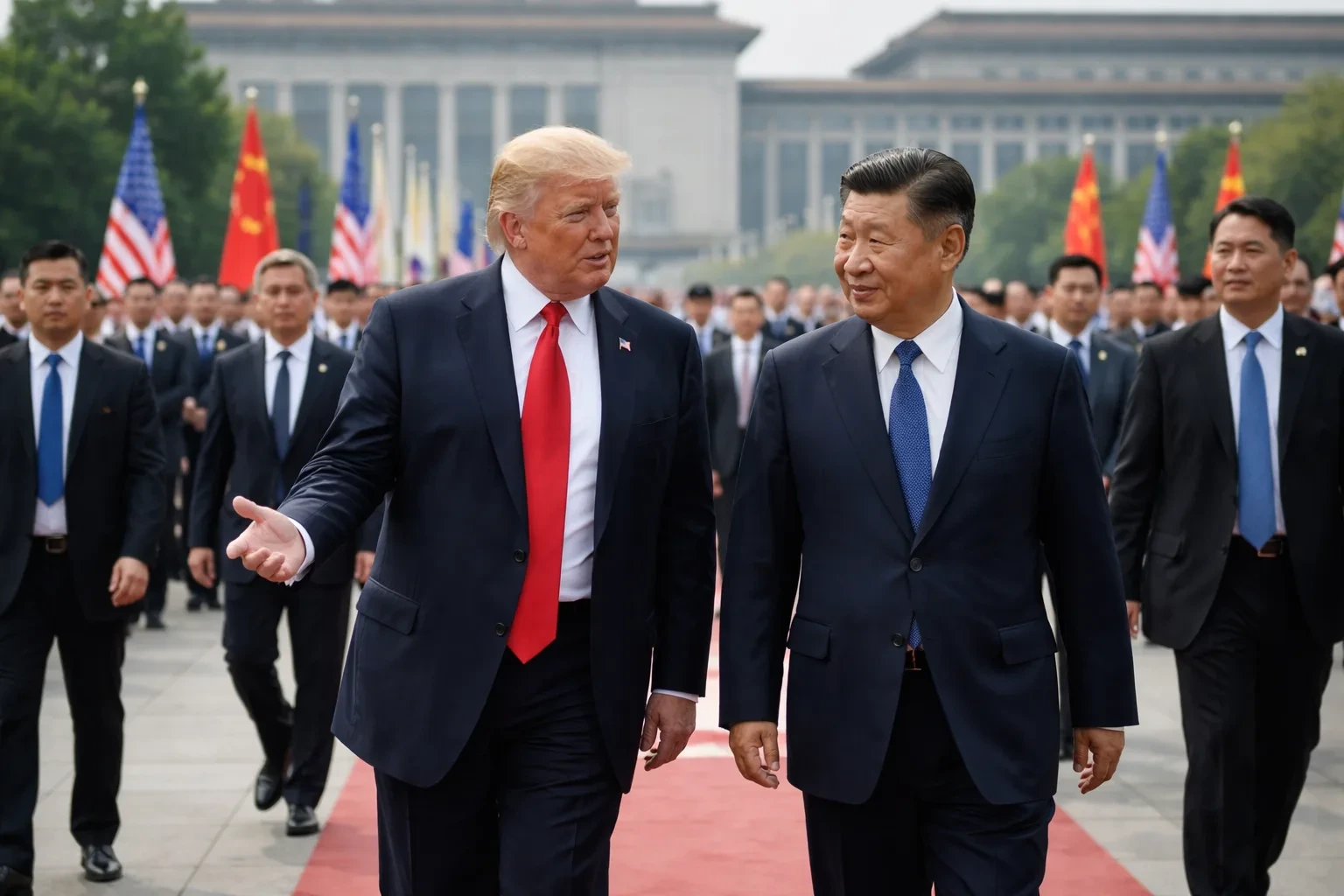 US President Donald Trump and Chinese President Xi Jinping during a state ceremony in Beijing.