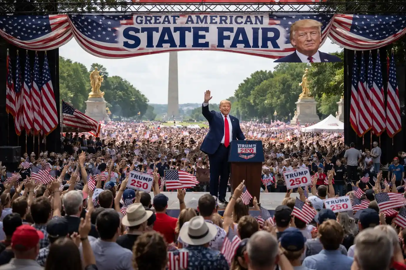 Donald Trump speaking near the Lincoln Memorial Reflecting Pool during renovations