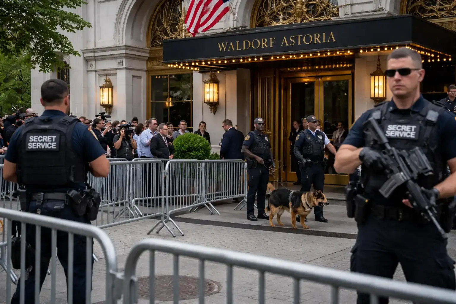 Exterior of the Waldorf Astoria in Washington DC, where the rescheduled White House Correspondents' Dinner will be held.