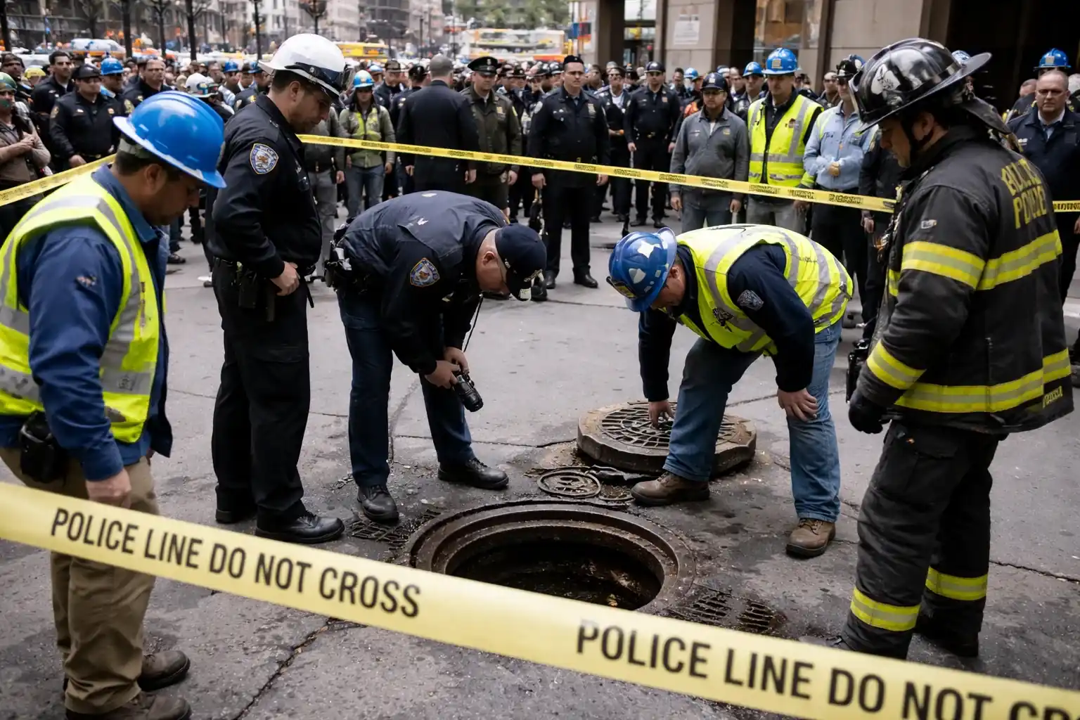 A maintenance hole on a New York City street where a fatal accident occurred.