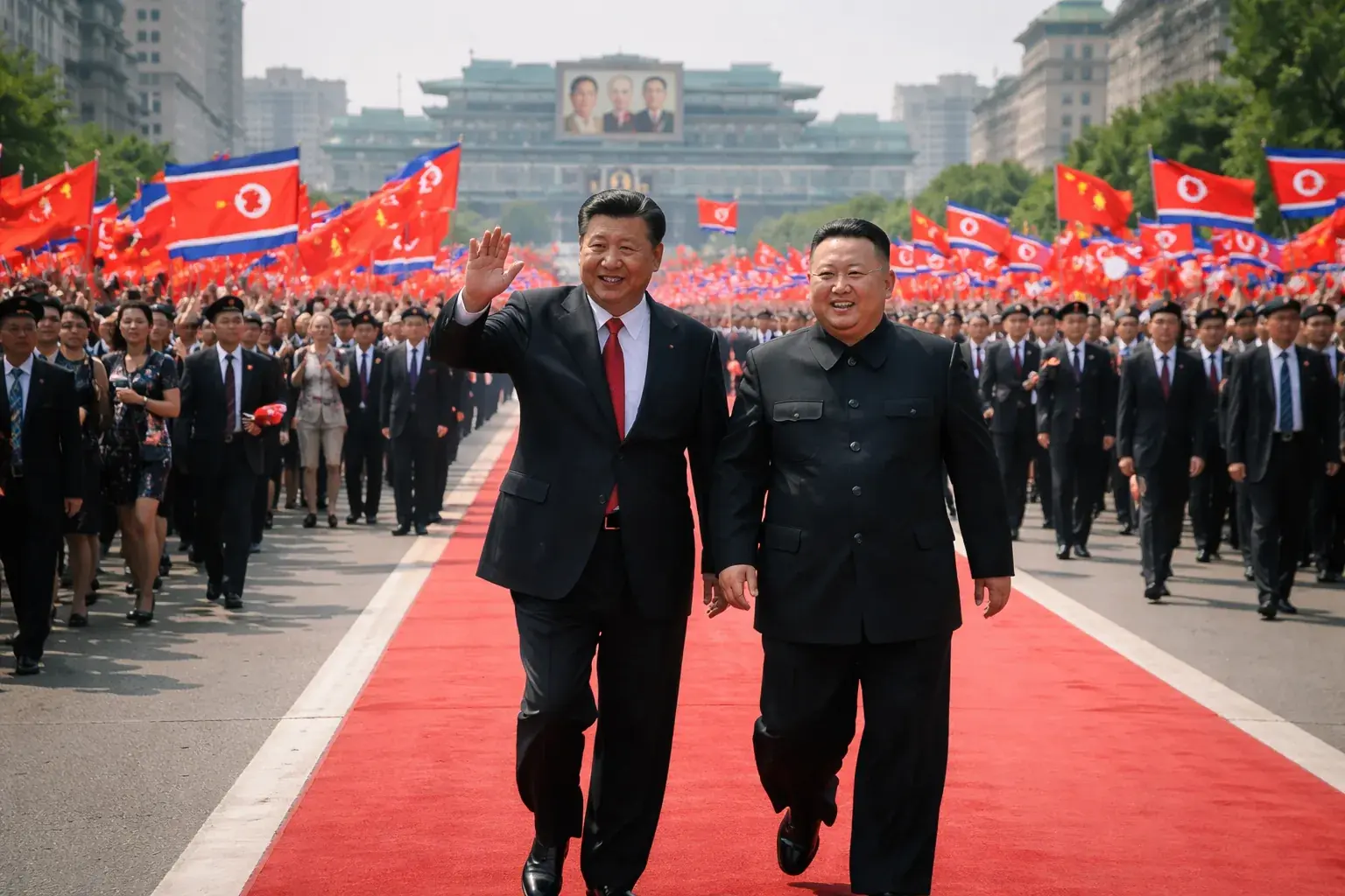 Chinese President Xi Jinping and North Korean leader Kim Jong Un during a prior diplomatic meeting.